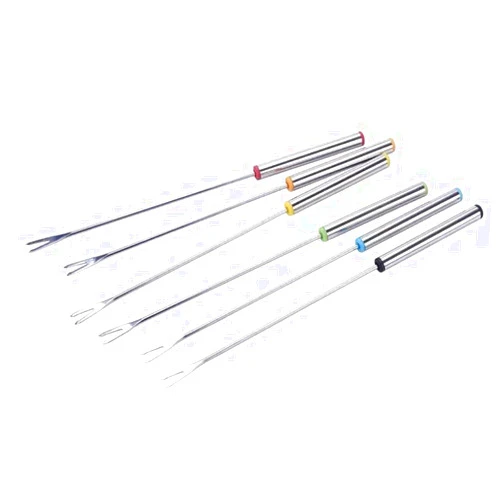 WHTCHSU 6PCS 9.5 Inch Color-Coded Stainless Steel Fondue Forks, Cheese Fondue Fork Stainless Steel Fruit Fondue Forks with Heat-blocking Handle for Chocolate Fountain Cheese Hot Pot Barbecue