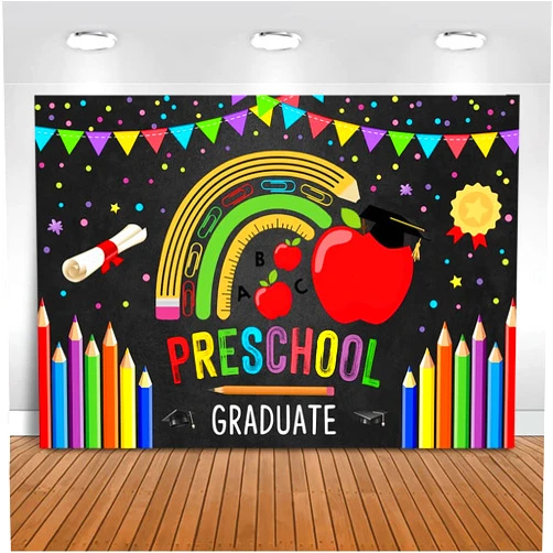 Mocsicka Preschool Graduate Backdrop Pre Kindergarten Congrats Grad Party Supplies Decoration Class of 2025 Graduation Ceremony Background Photo Prop (Black, 7x5ft (82x60 inch))