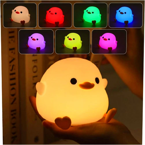 IFTHFOUR DoDo Duck Night Light, LED Cute Silicone Dimmable Nursery Lamp, Touch Sensor Lamp, RGB & Warm White Light for Kids, Bedrooms, Dorm Decor, and Gift Ideas(Battery)