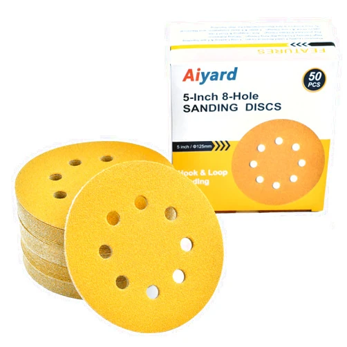 Aiyard 5-Inch 8-Hole Hook and Loop Sanding Discs 100-Grit Random Orbit Sandpaper, 50-Pack