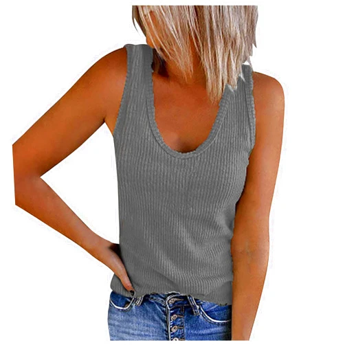 OSFVNOXV Summer Tops for Womens 2024 Fashion Rib Knitting Tank Tops Plus Size Loose U Neck Tunic Tops Trendy Going Out Tops