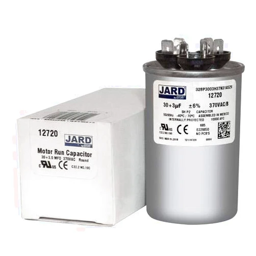 Jard 12720-30 + 3 uF MFD x 370 VAC Round Dual Run Capacitor Replaces GE/Genteq # C3303R / 27L955 / 97F9471