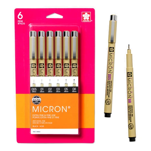 SAKURA Pigma Micron Fineliner Pens - Archival Black Ink Pens - Pens for Writing or Drawing - Holiday Gifts for Artists, Crafters & DIY Gifts Projects - Assorted Point Sizes - 6 Count