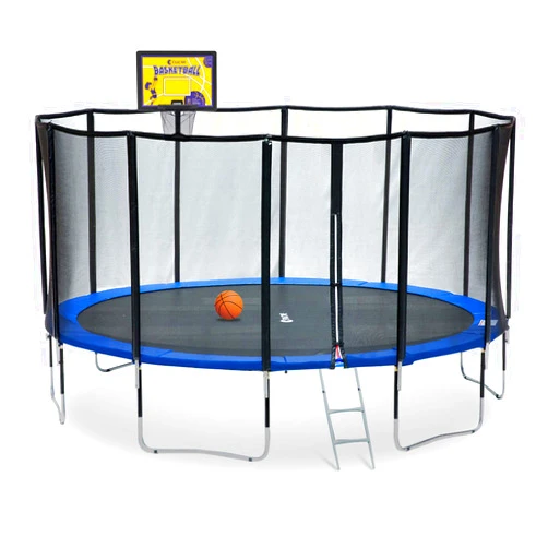 ExacMe 15FT Trampoline Outdoor with Basketball Hoop for Kids, 400LB Weight Limit, Backyard Trampoline with Enclosure, Wind-Stand Carbon Fiber Rail Support Net, L15+BH