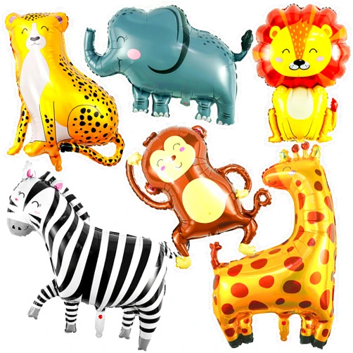 IGMaryBox 6PCS Giant Zoo Animal Balloons Safari Animal Foil Balloons Elephant Zebra Lion Giraffe Monkey Leopard for Jungle Birthday Party Wild One Baby Shower Party Decorations