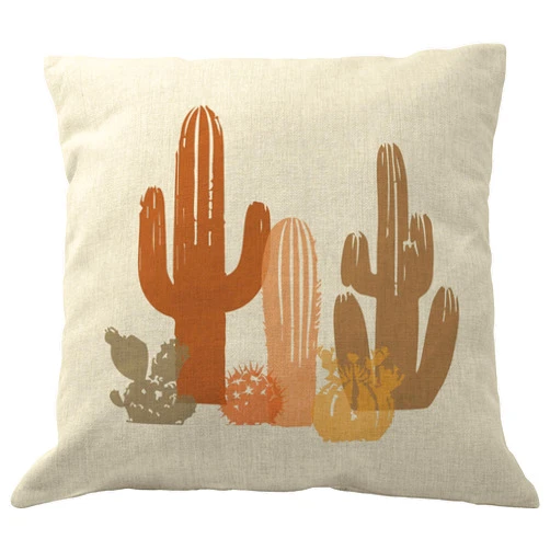 DrupsCo 18x18 Cactus Collage Throw Pillow Cover - Cotton Linen Desert Decor Pillow Case, Cactus Themed Home Decorations