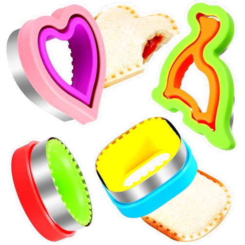HINZER Sandwich Cutter and Sealer Set Uncrustables Maker 4 Pcs Bread Decruster Pancake Maker Heart Square Circle Dinosaur Shape DIY Cookie Cutters Gift for Kids Adult Boys Girls