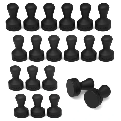 SMART&COOL Black 20 Pack Strong Silicone Anti Scratch Push Pin Fridge Magnets, Magnets for Refrigerator, Whiteboard, Kitchen, School