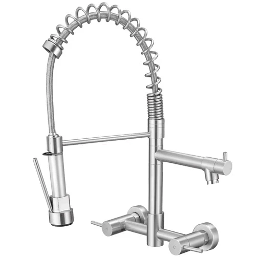 AIMADI Wall Mount Kitchen Faucet,Commercial Sink Faucet with Sprayer, Dual Handles Utility Sink Faucet for Kitchen Laundry Restaurant,Stainless Steel