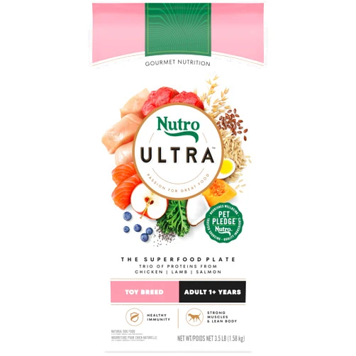 Nutro Ultra Adult Toy Breed Dry Dog Food, Trio of Proteins from Chicken, Lamb and Salmon, 3.5 lb. Bag