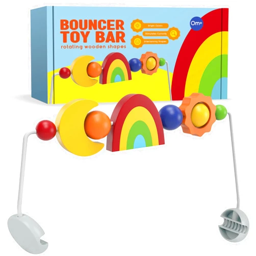 Durabasics Toy Bar Compatible with Baby Bjorn Bouncer Toy Bar - Engaging Colorful Shapes - All Wood - Spinnable - Nature-Inspired Figures Bar Compatible with Baby Bjorn Bouncer