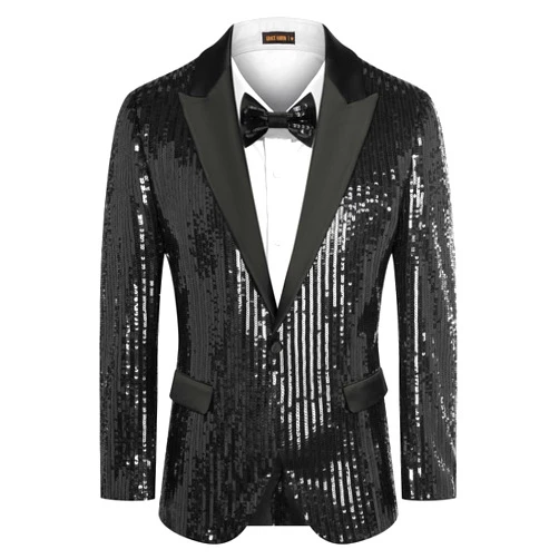 GRACE KARIN Men's Sequin Blazer Suit One Button Slim Fit Mens Sequin Jacket for Party/Prom/Wedding