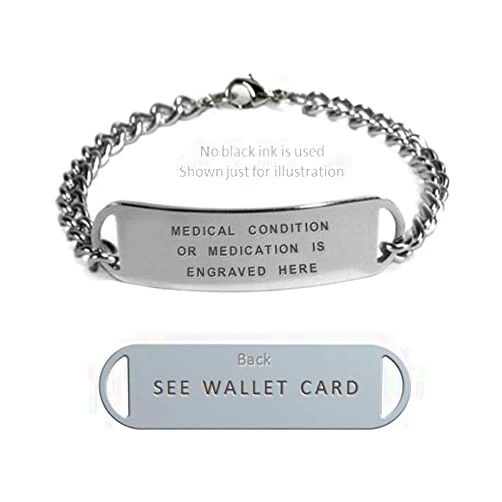 IdTagsonline Taking BRILINTA Medical ID Alert Bracelet with Embossed Emblem from Stainless Steel. D-Style, Premium Series.
