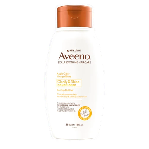 Aveeno Apple Cider Vinegar Sulfate-Free Conditioner for Balance & High Shine, Daily Moisturizing & Scalp Soothing Conditioner for Oily or Dull Hair, Paraben & Dye-Free, 12oz