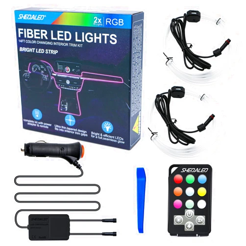 SHEDALED Interior Car LED Strip Lights, Multicolor RGB Car Interior Lights for Car with 6mm Sewing Edge, 16 Million Colors Wireless Remote Control Car Neon Lights for Car Decorations(2X 7Ft)