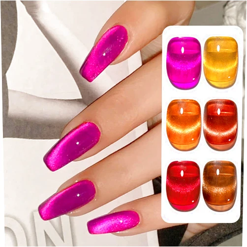 Born Pretty BORN PRERTTY Magnetic Gel Polish Set Amber Crystal Auroras Cat Magnetic Eye Gel Nail Polish Jelly Transparent LED Gel Nail Art Manicure Kit 6PCS 10ML