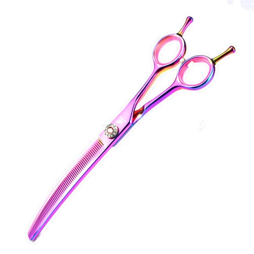 RUYILULU Pet Grooming Pink Curved Thinning Shears – Blade Curve, Density Teeth or Fishbone Thinning Shears for Professional Pet Grooming,1 Year