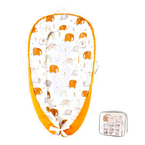 Fasando Baby Lounger, 100% Cotton 0-24 Months Breathable Soft Baby Nest Co Sleeper, Reversible Adjustable Portable Baby Lounger Nest for Newborn, Infant Lounger for Home & Travel (Gold Elephant)