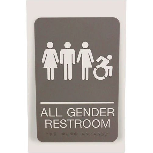 Headline Sign Dynamic ALL GENDER RESTROOM Accessible ADA Sign, Raised White Letters Braille and International Symbols, Rigid Plastic with Mounting Tape included, Made in USA, 6