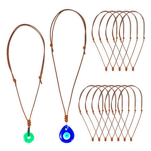 BB Beadthoven Beadthoven 30pcs Rope Necklace Cord Adjustable Double Knotted Necklaces String 1.5mm Rope Chain Choker with Metal Ring for Hanging Pendants Jewelry Making Brown Cord Necklace for Men Women