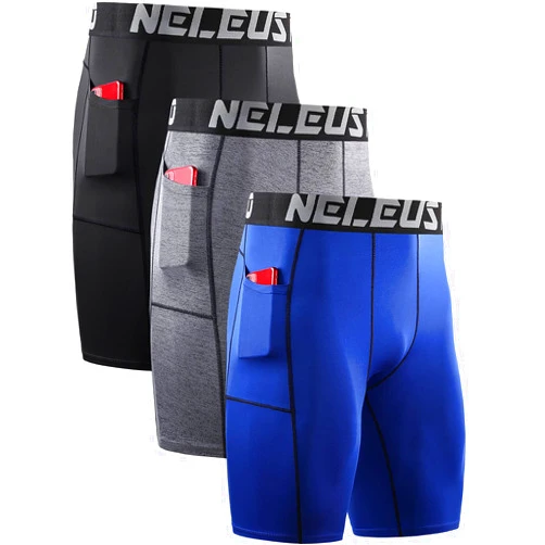 NELEUS Men's 3 Pack Running Compression Shorts with Pockets