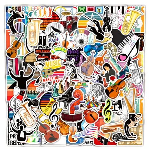TNCDJKPA 100Pcs Orchestral Stickers Pack,Vinyl Instruments Stickers for Teens,Classical Music Aesthetic Sticker Waterproof for Water Bottles,Laptop,Hydroflask,Guitar,Violin
