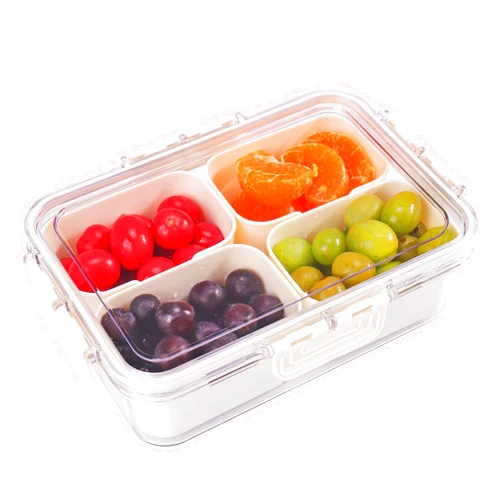 AIERSA Snackle Box Container,Travel Snack Container for Picnic,Divided Serving Tray with Lid,4 Compartment Snack Box,Snack Boxes for Adults,Charcuterie Board with Lid,Snack Tray for Fruit,Veggie