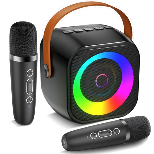 Pxzvd Mini Karaoke Machine, Portable Bluetooth Speaker with 2 Wireless Microphones for Kids & Adults, Karaoke Microphone with LED Lights, Gifts for Girls & Boys
