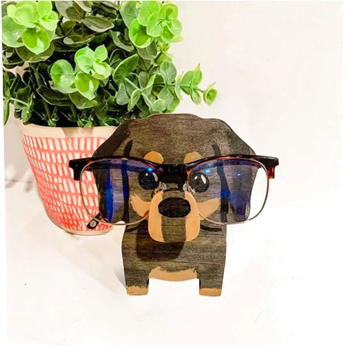 PURRSI Wood Creative Eyeglass Holder Cute Pet Glasses Stand Holder, Wooden Animal Spectacle Eyeglass , Cute Animal Handmade Sunglasses Display Rack for Home, Office, Desk, Nightstand (new dachshund)