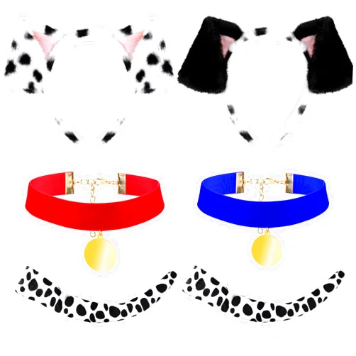 Matiniy 101 Days of School Dalmatian Costume Set Include Dog Ear Headbands Velvet Choker Tails for Party Dress Up