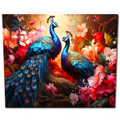 TUMOVO DIY Paint by Numbers for Adults, Animal Paint by Numbers on Canvas with Brushes and Acrylic Pigment Mother's Day Gift 16x20inch - Two Beautiful Peacocks (Without Frame)