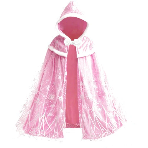 PURFEEL Girls Luxurious Hooded Cape for Elsa Kids Princess Cloak Costume Pink Elsa 3-6Years