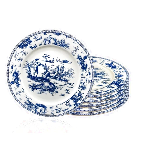 W&S CLASSICS Classic French Luxury Round Dinner Plates | 10.5 Inches Colorful Ceramic Flat Plates – Set of 6| Large Serving Plates for Party | Dishes for Appetizer, Salad, Desert, Steak (Blue)