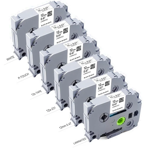 BEYONDTEK 6Pk Replace for Brother P Touch Label Tape TZ/TZe Tape 12mm 0.47 Laminated White for Brother Label Maker Tape 1/2