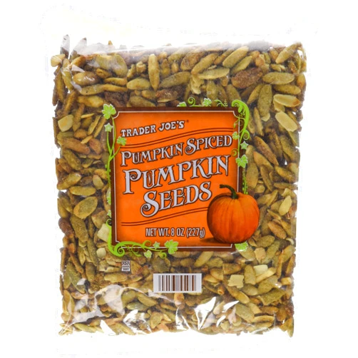 Trader Joe's Pumpin Spice Seeds. This is a 2 pack of seeds. Trader Joe's Pumpkin Spice Pumpkin Seeds, 8 Ounce - 2 Pack