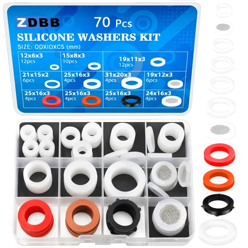 ZDBB 70 Pcs Plumbing Silicone Gasket Assortment Kit VMQ Silicone Washer Food Grade for Assorted Shower Head Garden Hose High Temperature Hot Plumbing Pipes Fittings Seal Repair