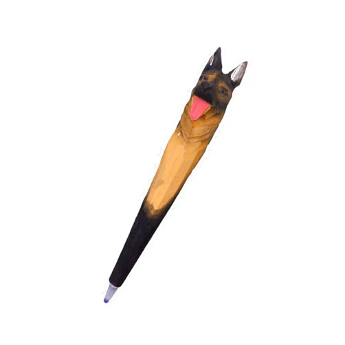 N\D 1PCS Handmade Wood Carved Animal Gel Pen with 3 PCS Refills | Wolf Dog, Creative Hand Crafted Pen School Office Supply, Fun Novelty Writing Pen, Unique Gift Wolf Dog Style (Wolf Dog)