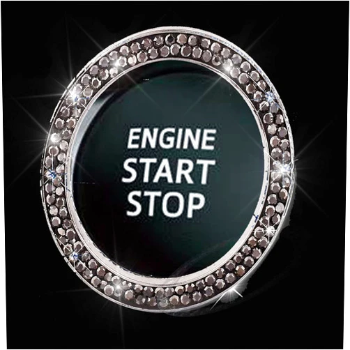 Shering Bling Car Crystal Rhinestone Ring Emblem Sticker, Car Interior Decoration, Bling Car Accessories for Women, Push to Start Button, Key Ignition Starter & Knob Ring (Black, Double Sided)