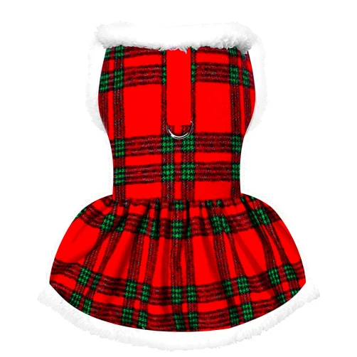 BOTEWO Dog Christmas Dress Buffalo Plaid: Puppy Girls Dresses Holiday Theme Puppy Christmas Outfit, Doggie Party Velvet Skirts Winter Warm Pet Clothes (Red Plaid, S)