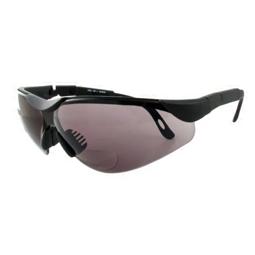 Calabria 8996SBF Bifocal Safety Glasses Readers Black Grey Men Women Anti Fog Wrap Around Tinted UV Protection Semi-Rimless