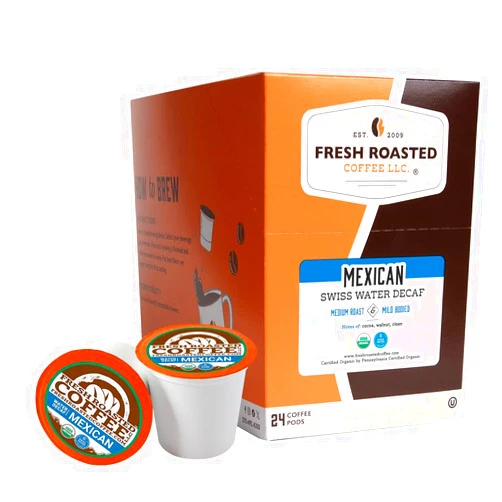Fresh Roasted Coffee, Organic Mexican Swiss Water Decaf, Kosher | 24 Pods for K Cup Brewers