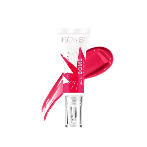 FLOWER Beauty By Drew Barrymore Liquid Blush Makeup Bomb Color Drops -Silky Lightweight Formula + Gel Cream Blush for Cheeks - Radiant + Glossy Finish - Buildable + Lightweight Formula - (Bitten)