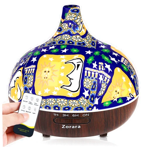 Zorara Essential Oil Diffuser 550ml Cool Mist Humidifier 3D Glass Ultrasonic Aromatherapy Diffusers with 7 Color Led Lights, Remote Control, Waterless Auto Shut-Off, Timer Setting for Large Room,C