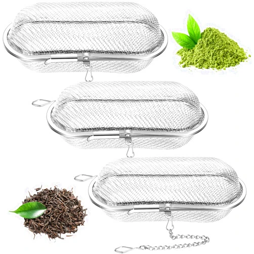 Hoolerry 3 Pcs Tea Ball 4.25 x 1.75 Inch Floating Stainless Steel Mesh Tea Infuser Oval Loose Leaf Tea Steeper Soups Oil Spice Herb Tea Strainer Holders Filter for Kitchen Cooking Office Home Supplies