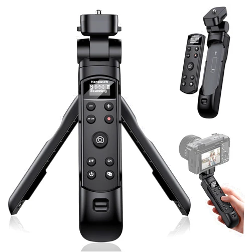 Hanpusen for Sony Tripod Wireless Shooting Grip with Shutter Release - Mini-Tripod with Rechargeable Remote Control for ZV-E10/ZV-E1/ZV-1/ZV-1F/RX100 VII/RX0 II/A6700/A6400/A6600/A7 III/FX3/FX30 - for Vlogging