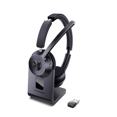 Soothielec (Upgraded Version) Wireless Headset, Bluetooth Headset with Noise Cancelling Microphone, Best Headset with Mic Mute & USB Dongle for PC/Computer/Laptop/Cell Phones/Remote Work/Call Center