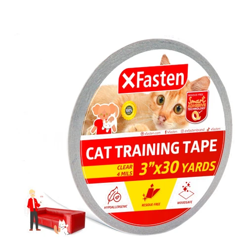 XFasten Anti-Scratch Cat Training Tape, 3-Inches x 30-Yards - Door, Couch, Furniture and Leather Scratch Guard Protector Tape for Cats and Pets