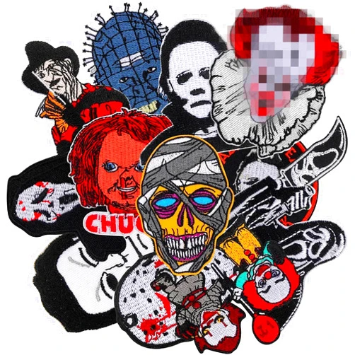 Generic 13 PCS Embroidered Patches for Halloween - Horror Scary Movie Embroidered Patches Applique Cool Skull Goth Sew on Iron on Patches for Halloween Clothes Jean Backpacks