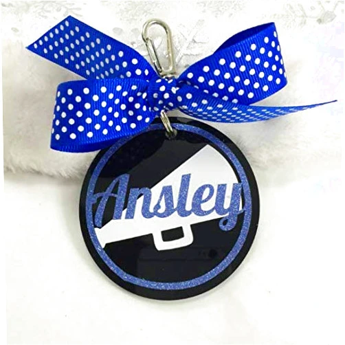 GemLights Gifts Cheerleader Megaphone Bag Tag on Black Personalized with Your Name and Your Colors