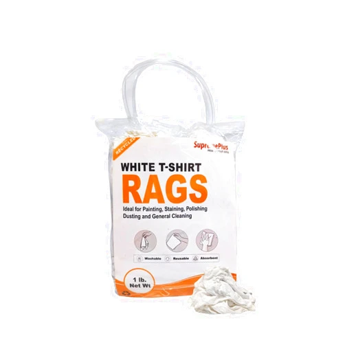 SupremePlus Recycled White T-Shirt Rags - Shop Reusable, Washable, & Absorbent All Purpose Rag in a (1 lb. Bag), For Painting, Staining, Polishing, Dusting, & General Cleaning